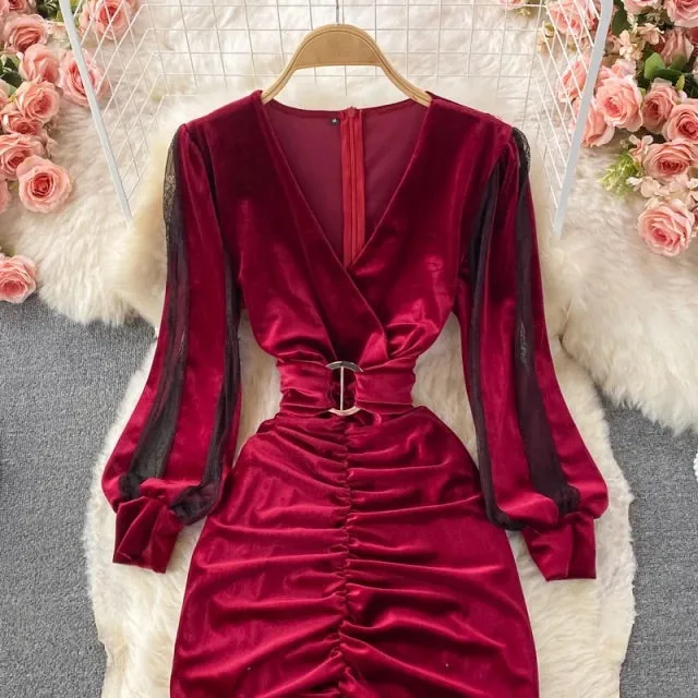 Women's Velvet Draped Midi Dress Anna Kay Co