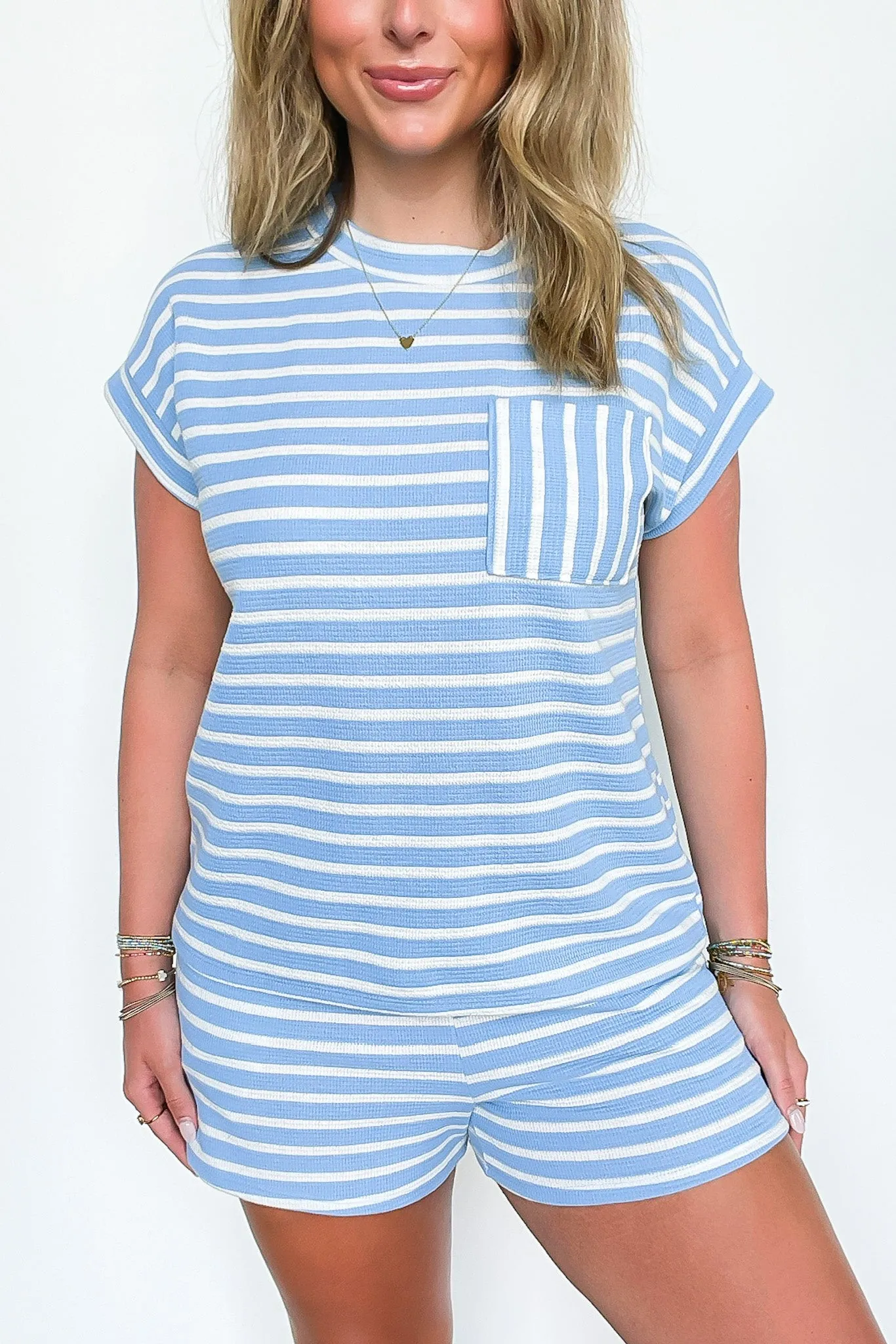 Zoella Striped Elastic Waist Top and Shorts Set