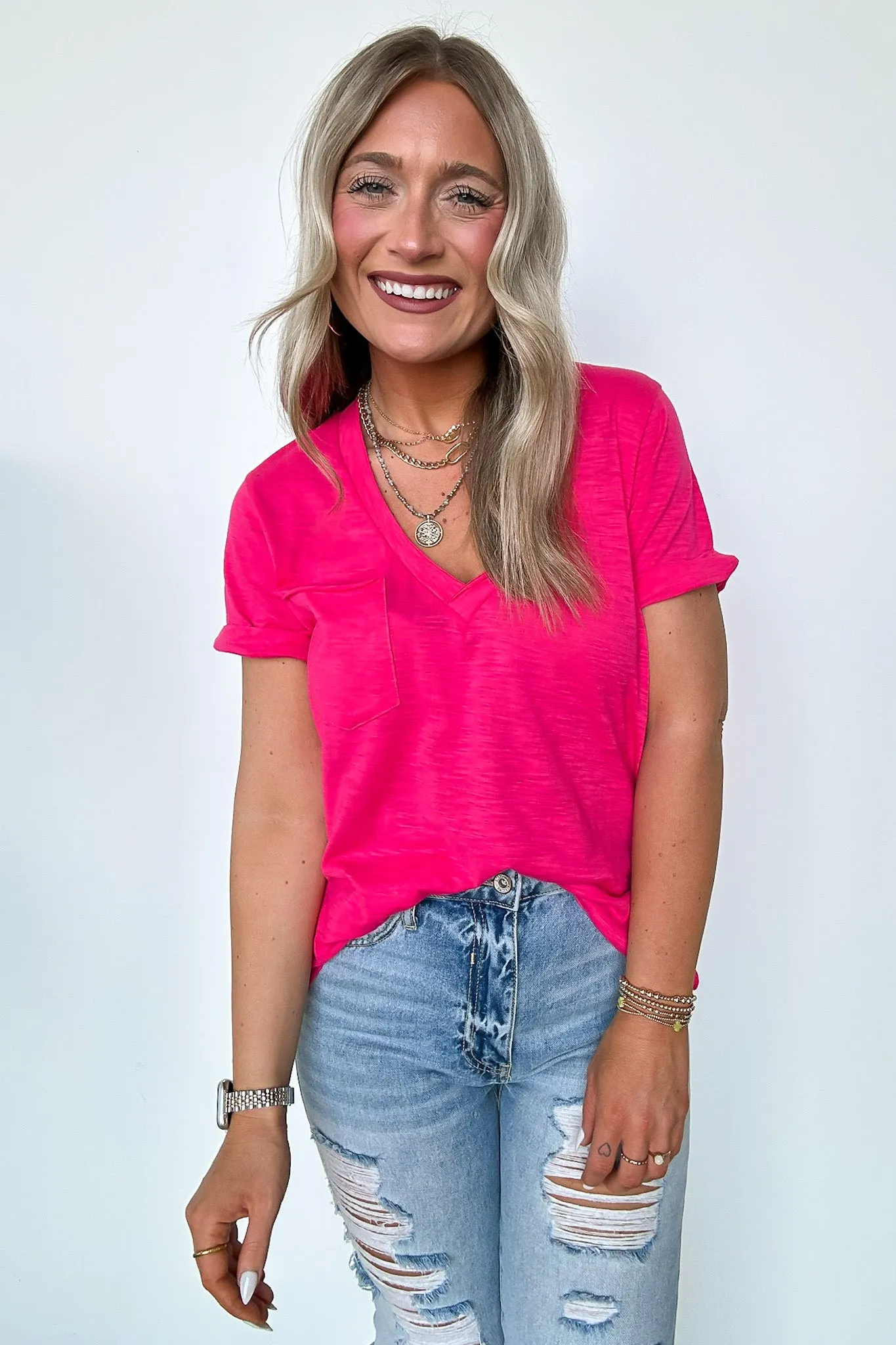 Zoie V-Neck Relaxed Pocket Tee - FINAL SALE